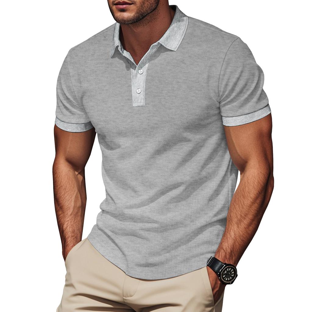 Summer New Arrival Men's Polo Shirt Solid-Colour Collared Short-Sleeved Top with Contrast Panels