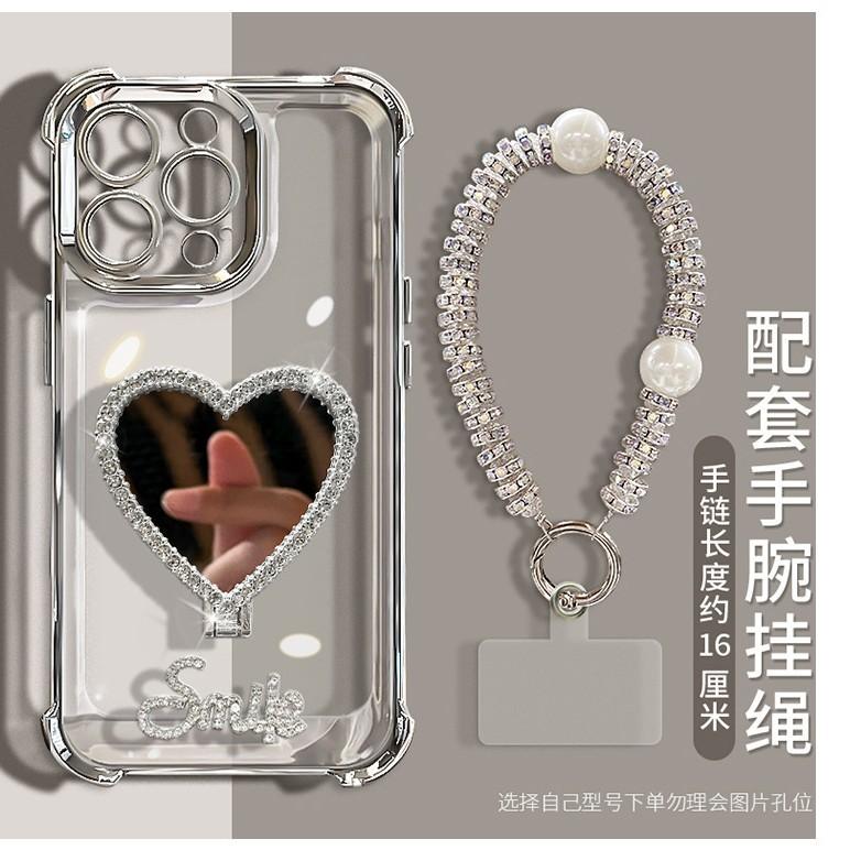 Light luxury applicable Realme V70 four-corner anti-drop mobile phone case 15T advanced sense rhinestone love mirror bracket