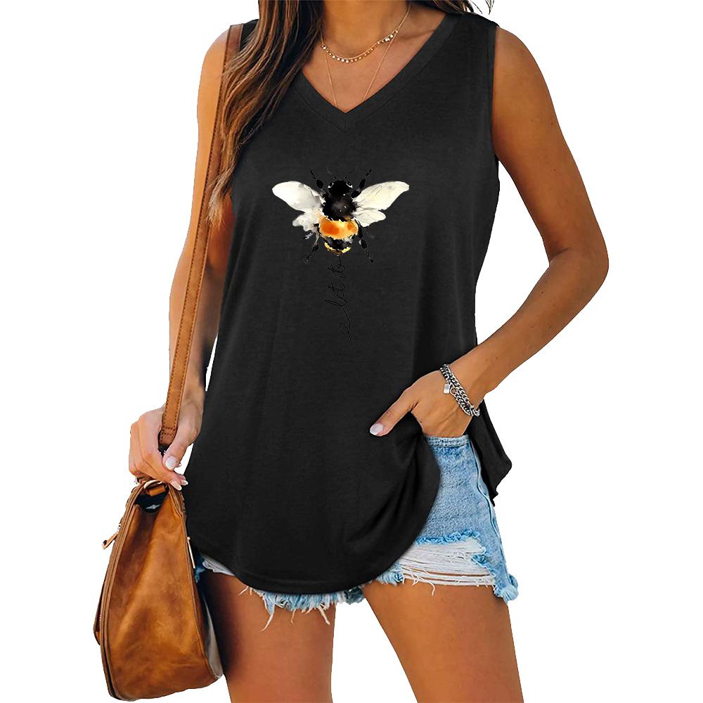 Women Fashion V-neck Sleeveless T-shirt Women Casual Loose Tank Top