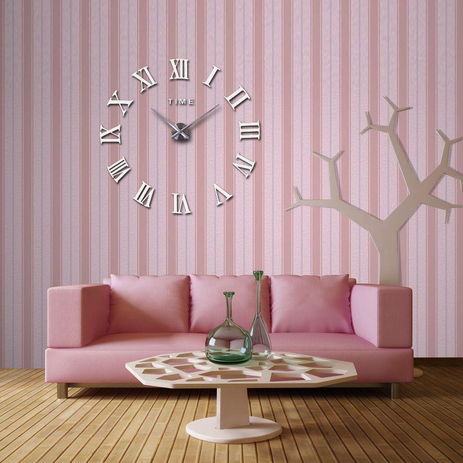 Extra 3d Diy Large Roman Numerals Luxury Mirror Wall Sticker Clock Home Decor
