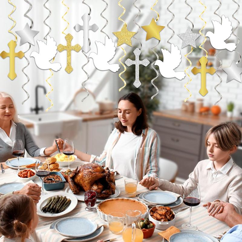 6/12Pcs First Communion God Bless and Peace Pigeon Paper Hanging Swirls Baptism Decor for Wedding Bridal Party Decor Baby Shower