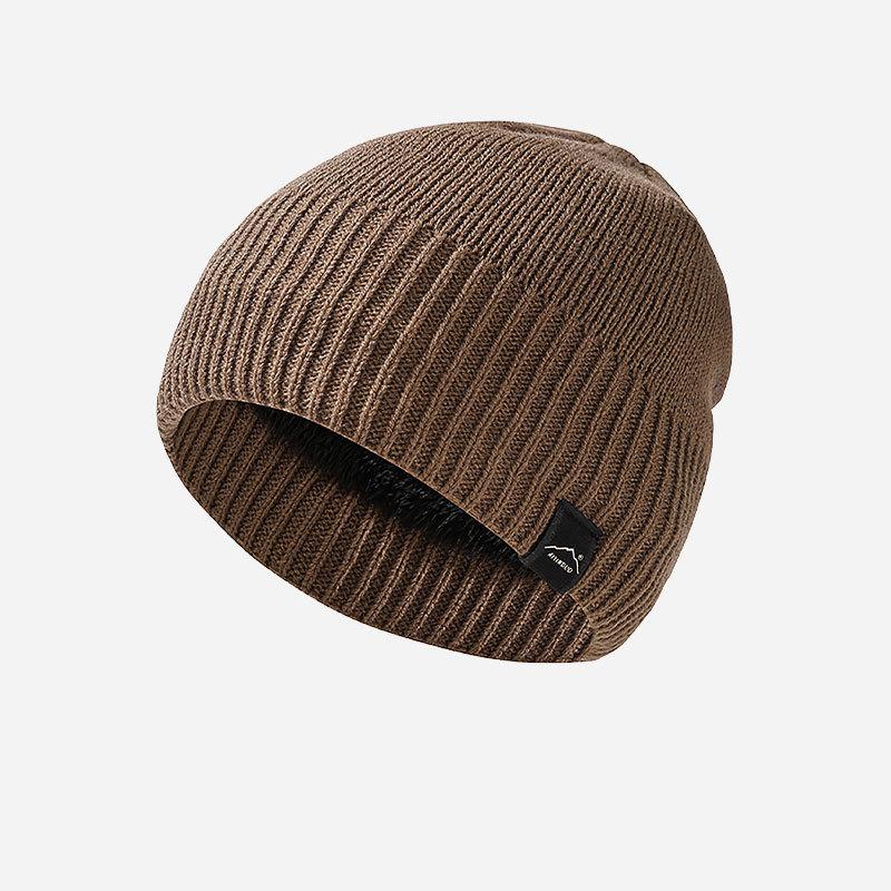 Knitted Hat Men's Autumn Winter Warm Cold-Proof Fleece Hat Outdoor Cycling Sports Cold-Proof Cap