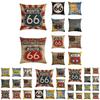 Eye-catching Route 66 Cotton Linen Pillow Cover With Invisible Zipper And Art Deco Style