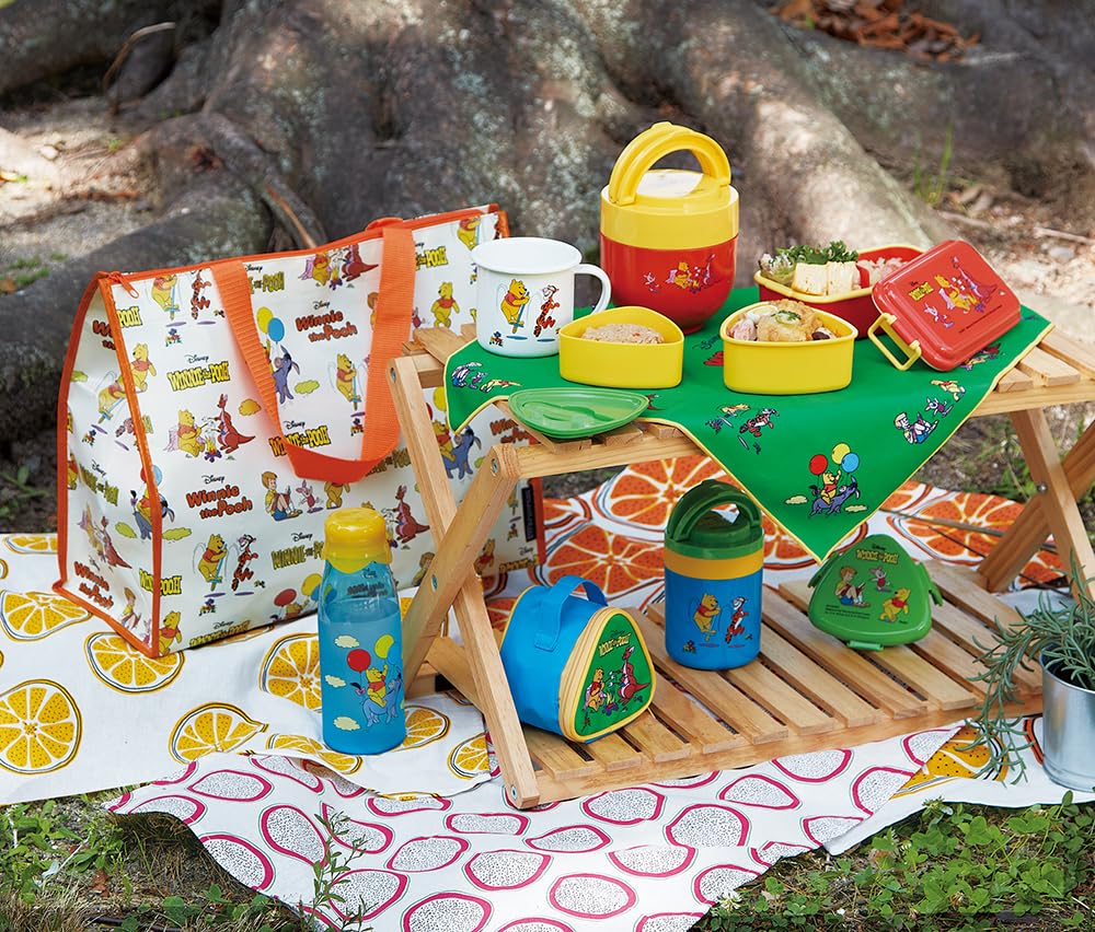 Skater Insulated Lunch Box, Rice Bowl Shape, 540ml, Women's, Two-Tier, with Folding Handle, Disney Retro Winnie the Pooh Design, LDNO6AG-A