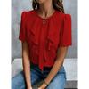 2026 New Women's Summer Ruffled Pleated Round Neck Short Sleeve Shirt Top