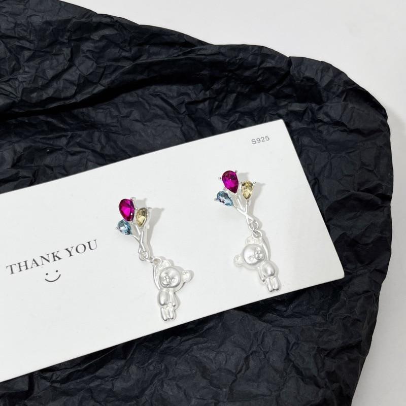 Pinkdudu Fashion Multicolor Rhinestone Balloon Bear Drop Earrings Creative Sweet Cute Animal Earring for Women Jewelry PD1462