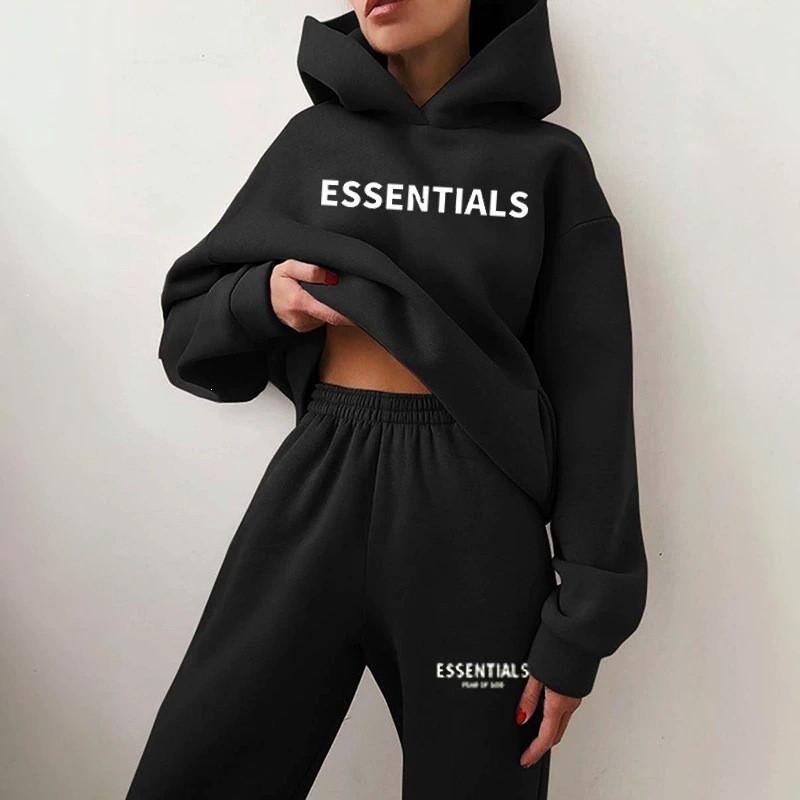 Couple Hoodie Set Womens 2-Piece Printed Tracksuit Casual Streetwear Fall Winter