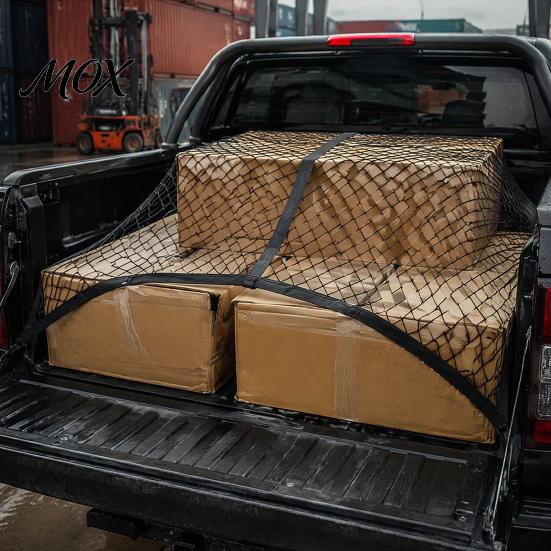 Vehicle Cargo Containment Truck Net, Bed Organizer Stretchable Elastic Net Luggage Holder with 4 Hooks for Pickup Bed, SUV Trunk Flexible Restraint