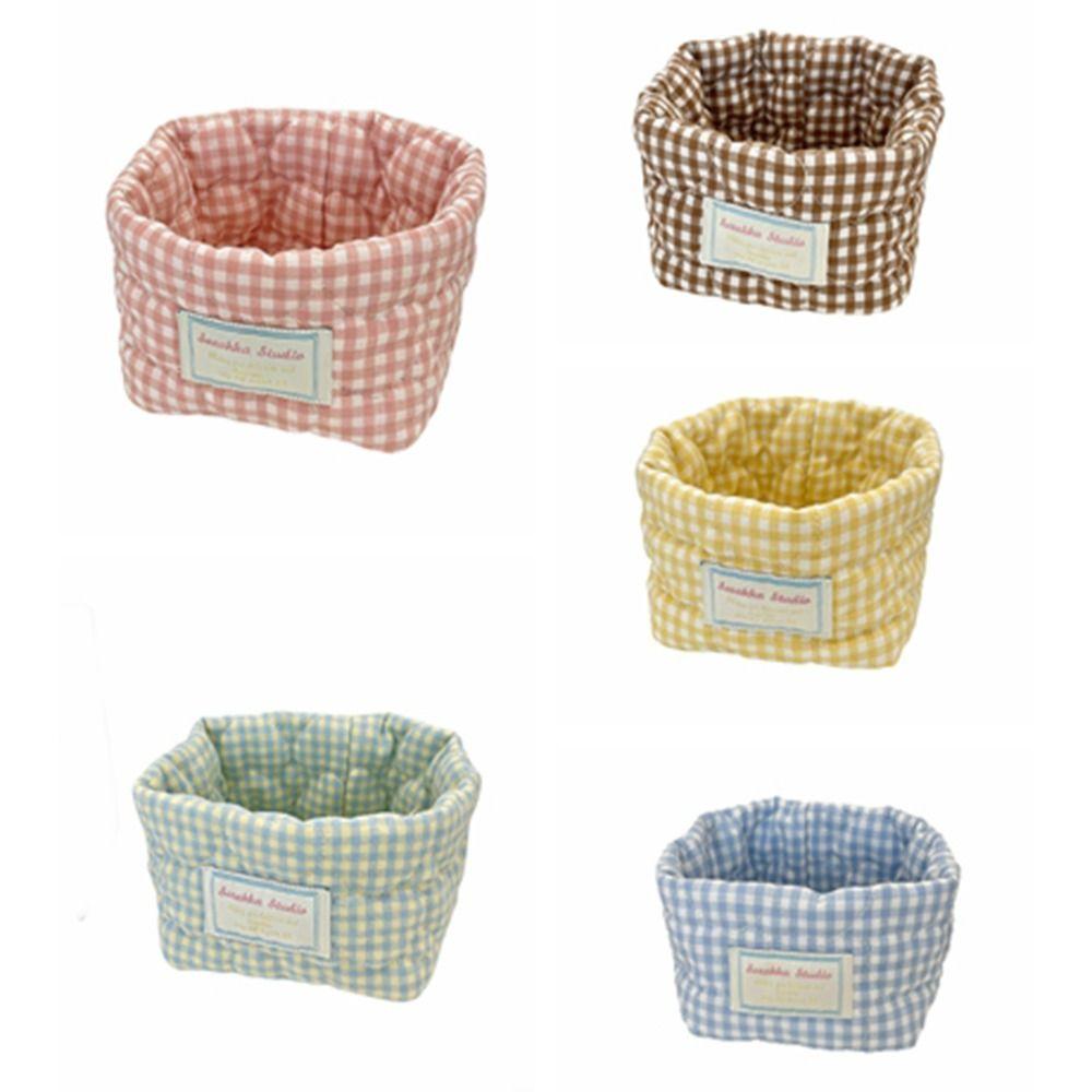 Plaid Stripe Grid Fabric Storage Basket Washable Desk Organize  Kitchen Supplies