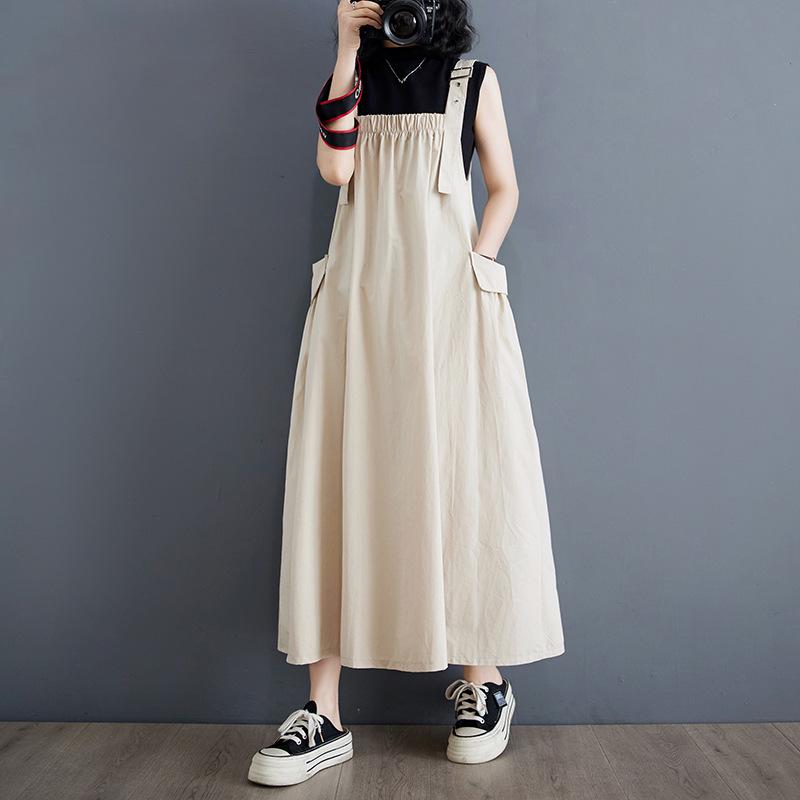 Elegantní letní korejský overalový šat s tenkými ramínky plus size