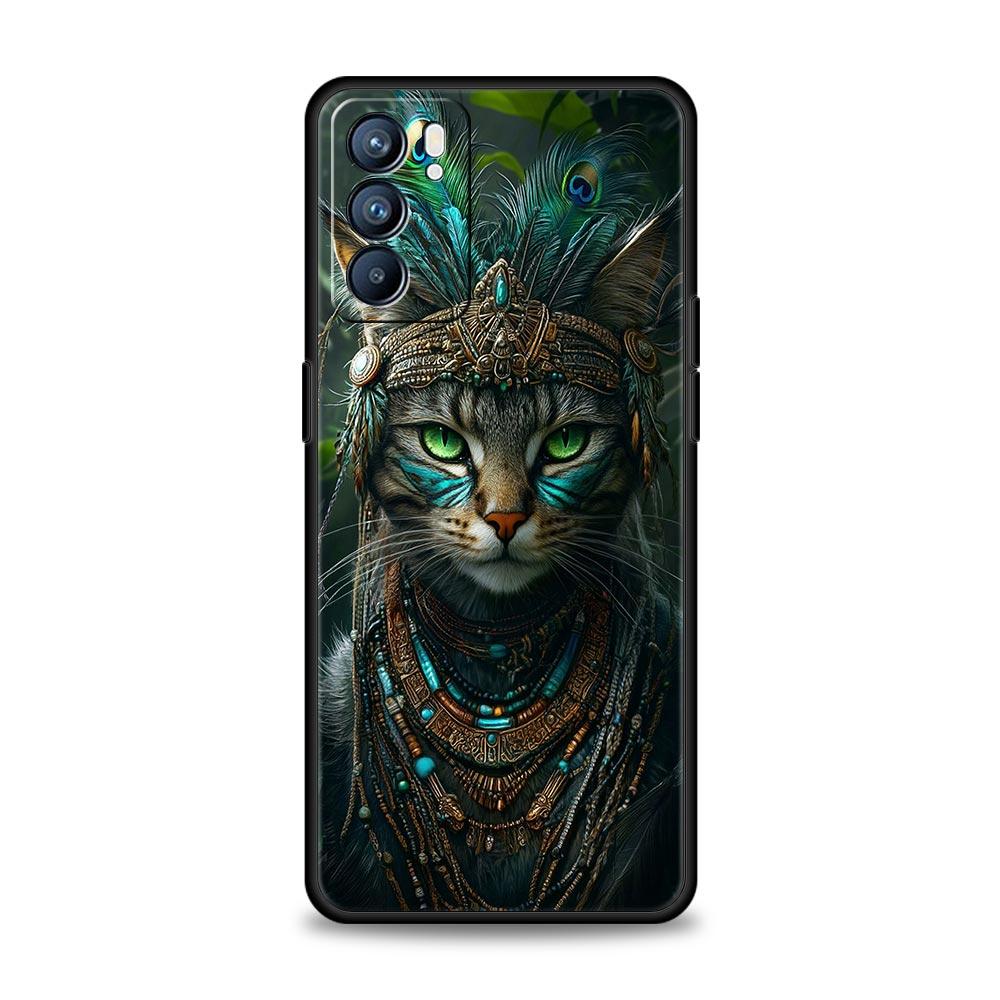 Phone Case Cover For Oppo A17 A31 A54 A57 A78 A79 Find X5 X6 Reno 7 8 10 11 12 13 F Pro Soft TPU Shell Animal Cat Tattoo Capas