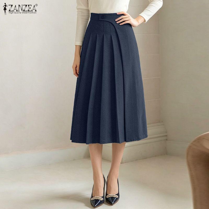 ZANZEA Women Elegant Casual Solid Color Loose Commute Midi Skirts
