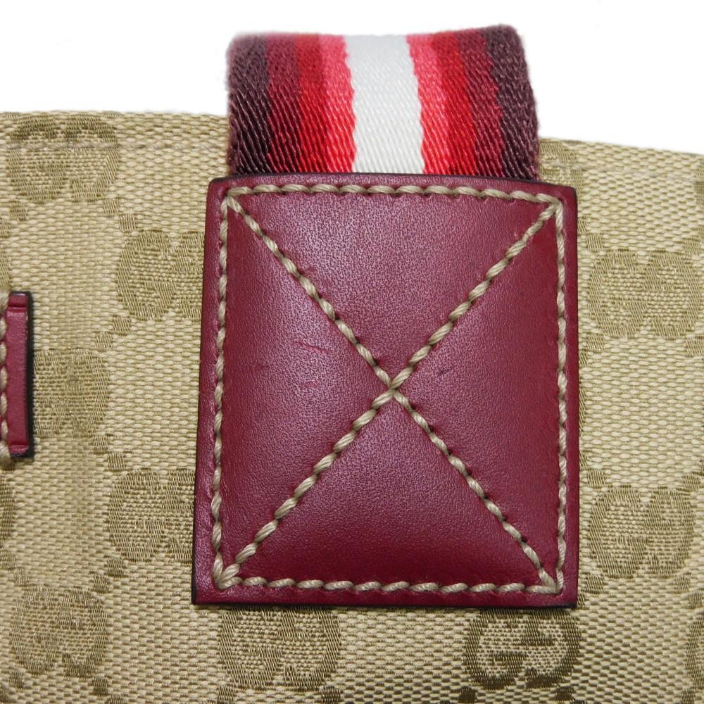 Used 9539 Web Stripe Tote 131230 7924 Logo Embossed Leather Patch Double G Red GG Canvas Beige Unisex from Japan