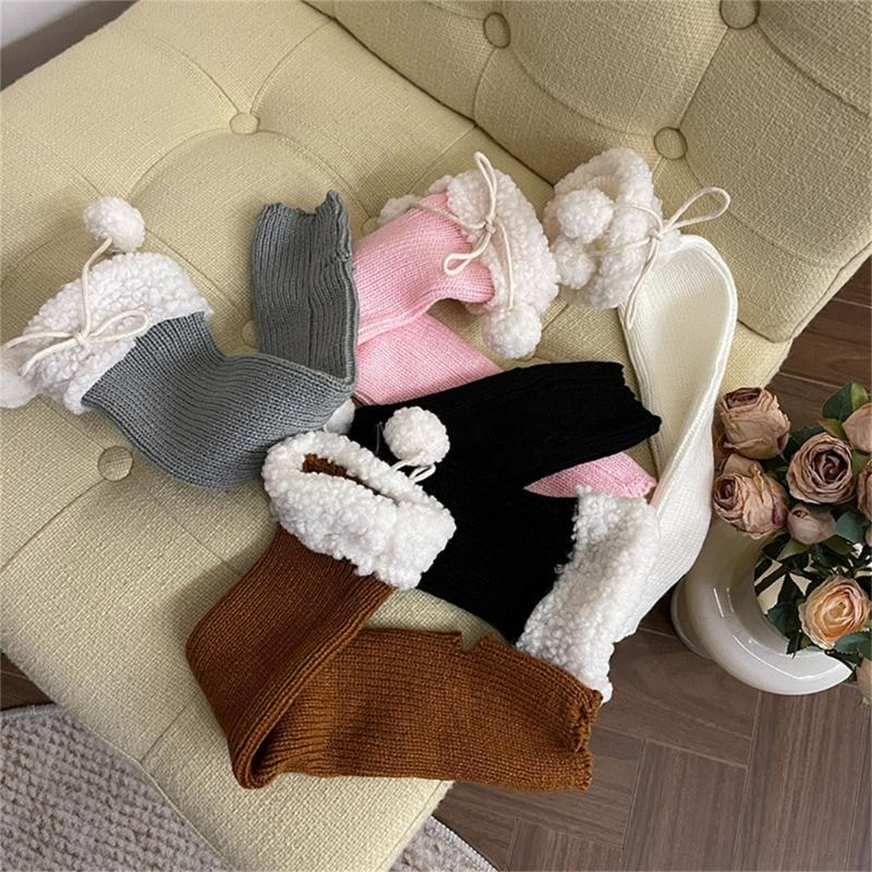 Lolitas Leg Warmers for Women Girls White Ball Knitted Leg Sleeves Winter Warm Ankle Heap Socks JK Uniform Foot Cover