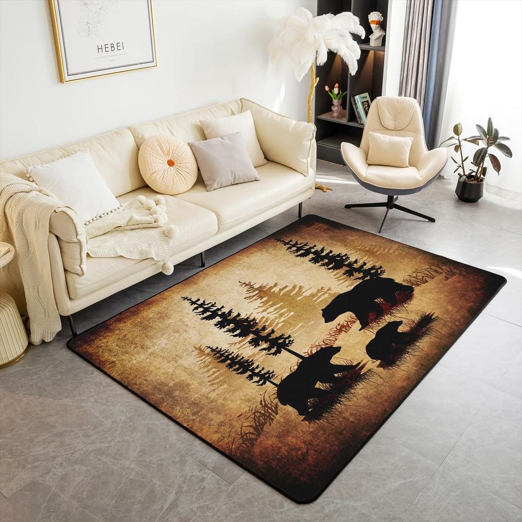 Erosebridal Rustic Cabin Lodge Area Rug 6'6" x 4'11" for Bedroom Living Room Playroom,Hunting Bear Deer Carpet,Southwestern Aztec Decorative