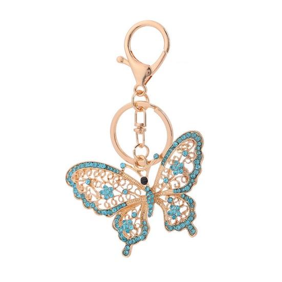 

Keychain Pendant Rhinestones Inlaid Hollow Butterfly Design Key Chain with Lobster Clasp Bag Charm Backpack Accessory синій