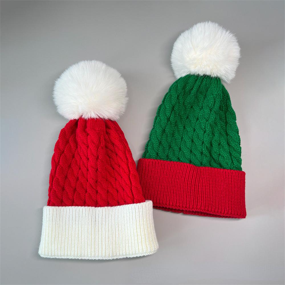 Winter Fur Pom Poms Hat Winter Hat For Adult Kids Hat Knitted Beanies Cap Hat Thick Christmas Xmas Santa  Skullies Beanies