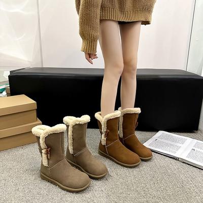 Fleece Thickened Medium Tube Snow Boots Women's Winter New Fur Integrated Non-slip Suede Warm Short Boots Cotton Shoes