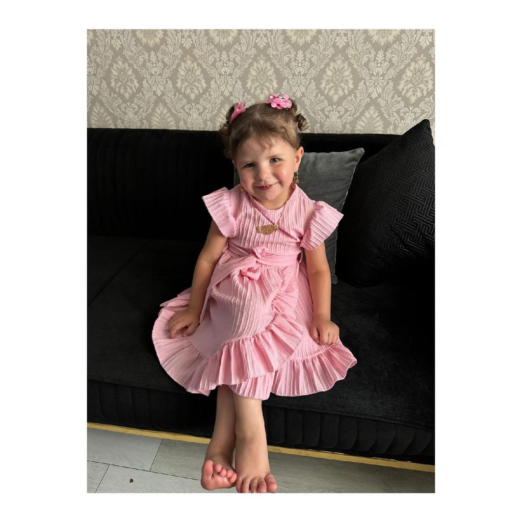 Sax Blue Girls' Summer Frilly Dress - Stylish Girls' Dress With Lycra Belt - Age 2-8