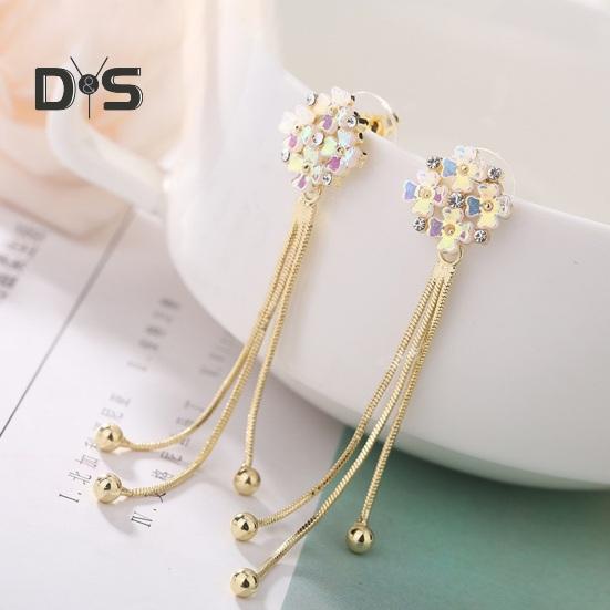 1 Pair Women Hanging Earrings 3D Clover Shape Tassel Faux Crystal Electroplated Anti-allergy Lightweight Ear Decoration Jewelry Party Prom Long