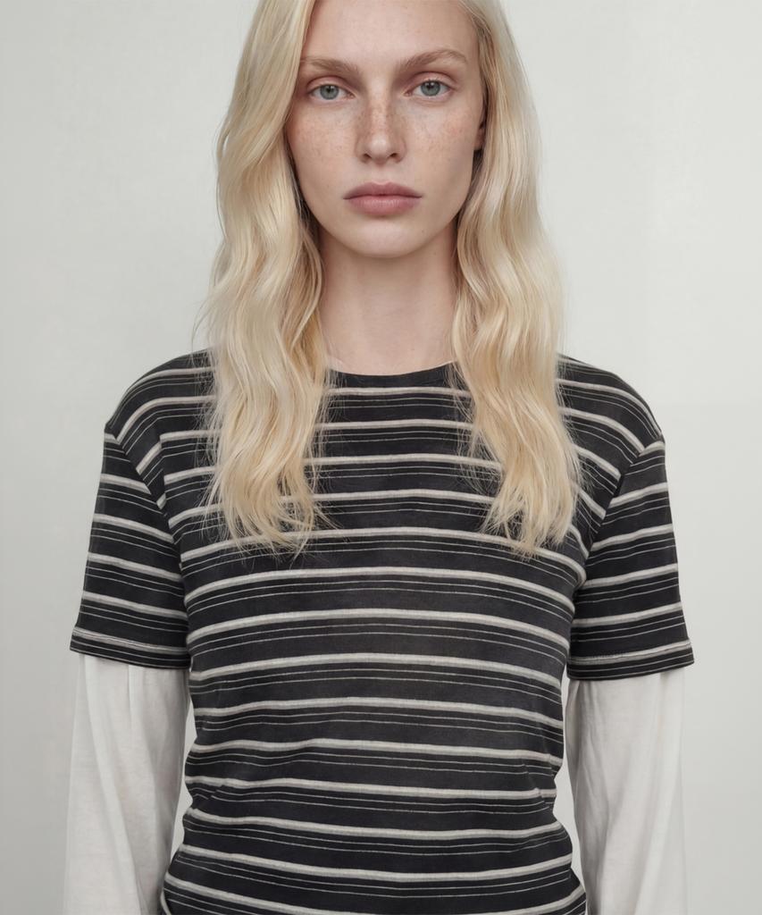 NORMOR Delicate Stripe T-Shirt Charcoal
