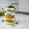 Hermetic round glass container 620 ml for food, salad, lunch, soup