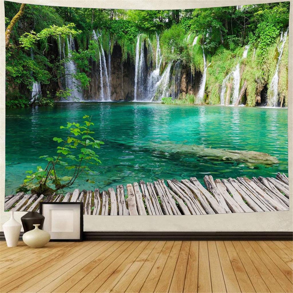 Waterfall Tapestry Backdrop Forest Landscape Tapestry Wall Hanging Lake River Natural Scenery Background Living Room Dorm Decor