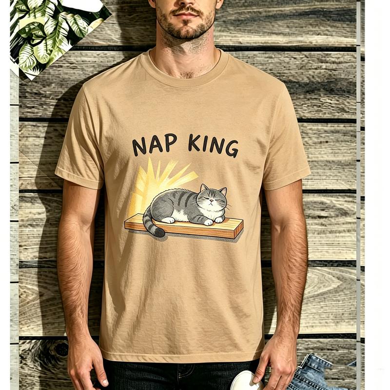 2026 New Unisex Cute Sleeping Cat Nap King Lazy Cat Graphic Short Sleeve TShirt Soft Cotton Vintage Casual Summer Top Pet Fans