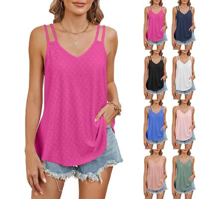 Women's Summer V-neck Circle Solid Color Casual Halter Top