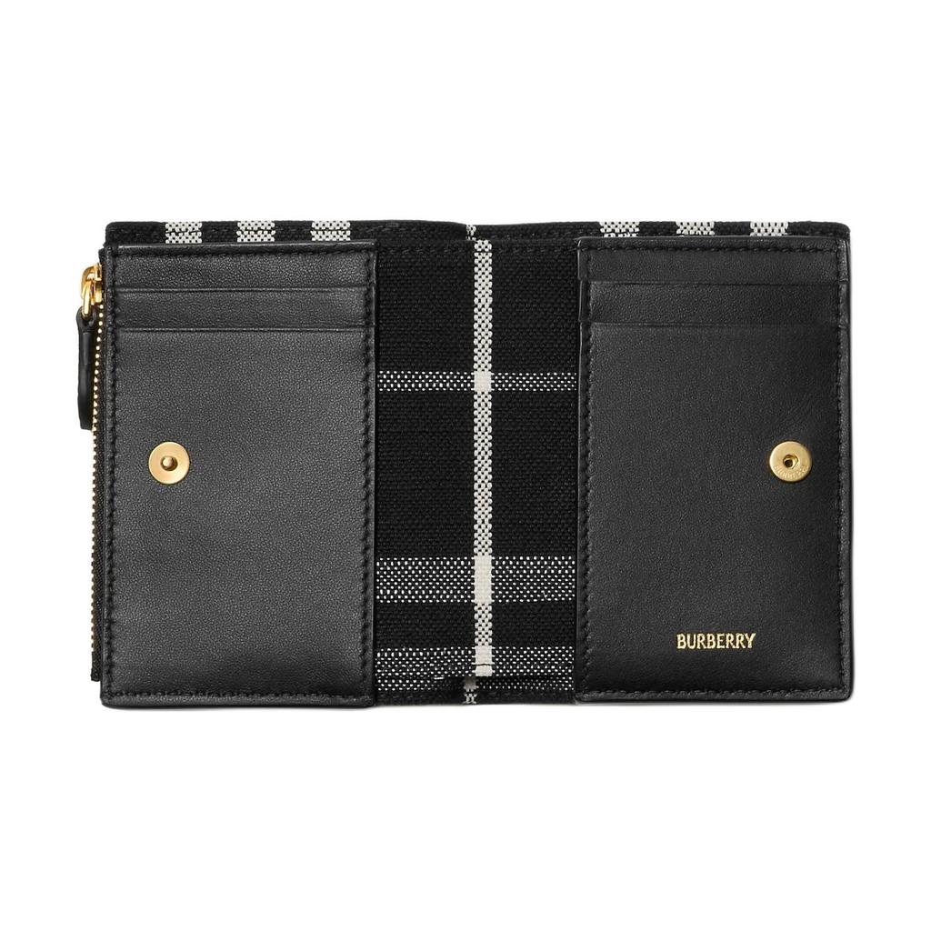 Burberry EKD Logo Pebbled Leather Zip Wallet Black Gold Hardware Daily Business Use 81197541