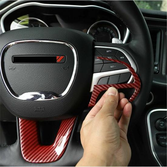 Car Steering Wheel Moulding Trim Cover for Dodge Charger 2015+ Red Carbon Fiber