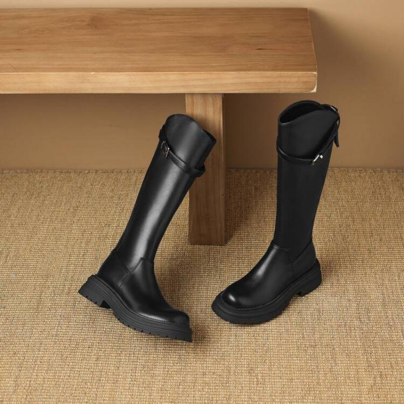 Autumn and winter medium heel large size knight boots women's thick-soled non-slip high boots round head square heel new rear zipper women's boots