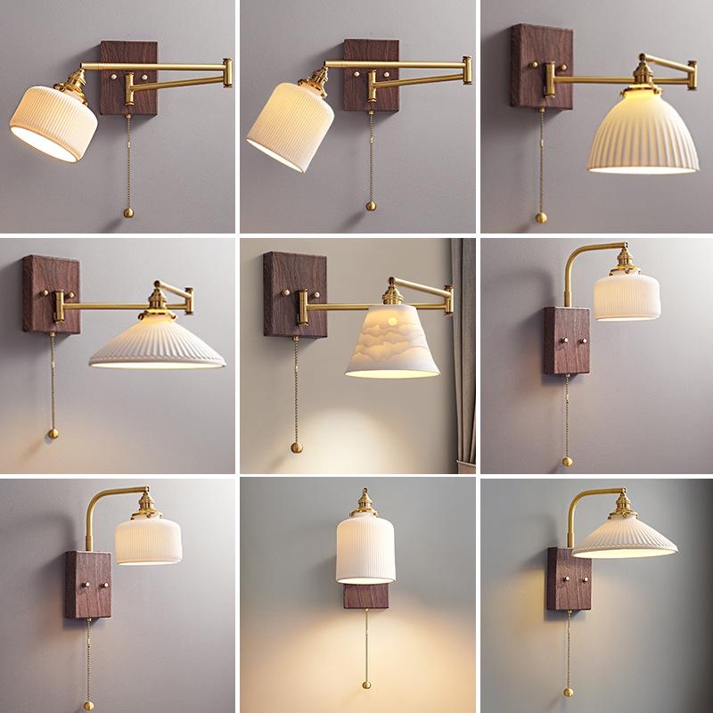 Nordic Minimalist Copper Rotatable Wall Lamp for Bedroom and Living Room