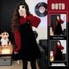 2026 Spring/Autumn Elegant Black Strap Dress with Festive Red Base Layer Two-Piece Set