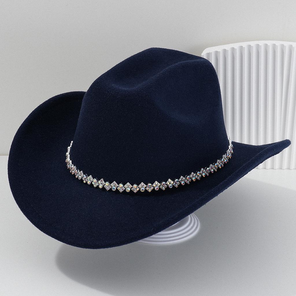 New light luxury top hat British cowboy hat Rhinestone gemstone accessories hat strap hat Panama hat