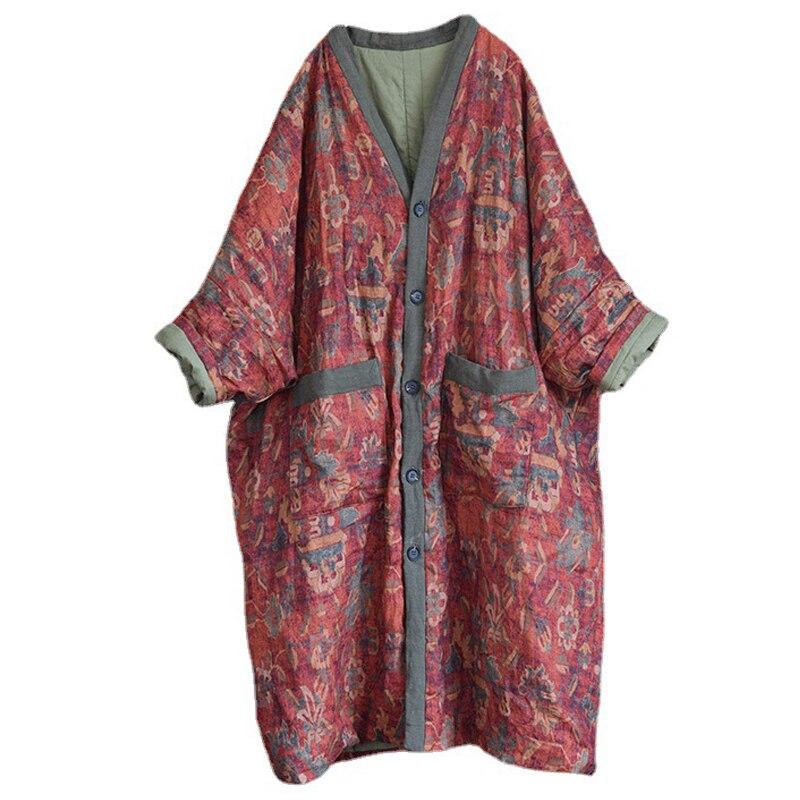 Johnature женские винтажные длинные парки с цветочным принтом — фото 6