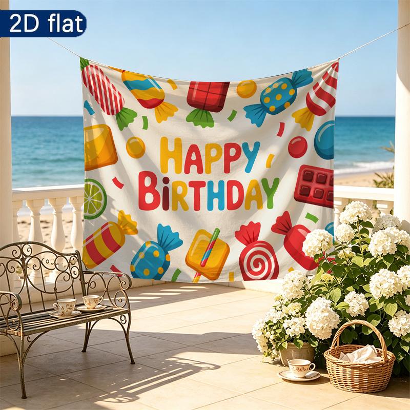 Gifts Candy Sweet Birthday Celebration Banner, Colorful Polyester Backdrop for Party Decorations