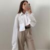 Autumn Fashion Chic White Women Blouse Sexy Lapel Long Sleeve Crop Shirts Lady Streettop Woman Blusas Clothing Pockets