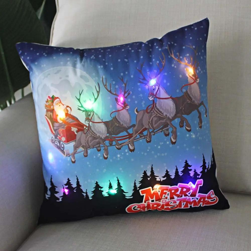 Christmas Light LED   Decoration 45x45cm Santa  Sled Village Color Ball Sofa Seat Pillow Sleeve  Cases