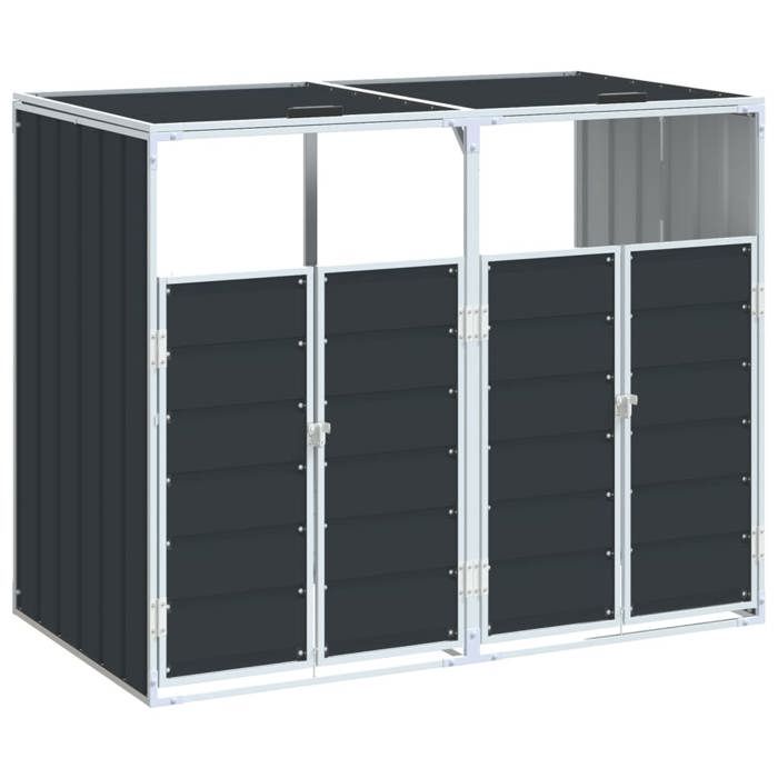 VidaXL Rangement à roulettes pour poubelles pour deux bacs acier, rangement de poubelles, rangement de poubelles de jardin, 4006177
