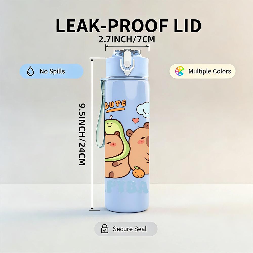 1 PZ Due Capibara Personaggi dei Cartoni Animati Gruppo 750ml Bottiglia d'Acqua in Plastica Colorata Tappo Flip-Top con Cannuccia Anti-Goccia Per Sport Ufficio Uso Domestico