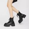 2025 Chunky Heel Black Mid Calf Platform Boots Women Fashion Lace Up Side Zip Design Soft Leather PU Biker Boots for Women Botas