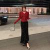 Island Song Fishtail Sequin Skirt Black A-line Midi Women's High-Waisted Autumn/Winter 2025