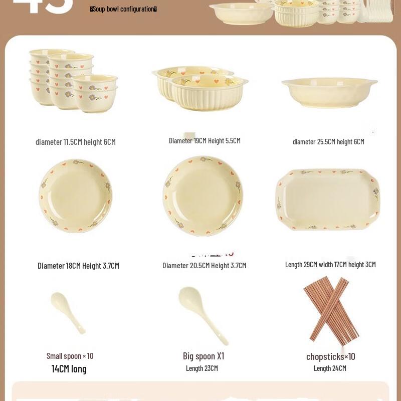 Yuyi Angel 43-Piece Cream Style Ceramic Dinnerware Set for 10