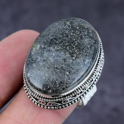 Natural Lodolite Quartz Gemstone Handmade 925 Sterling Silver Ring Size 7 p5T09
