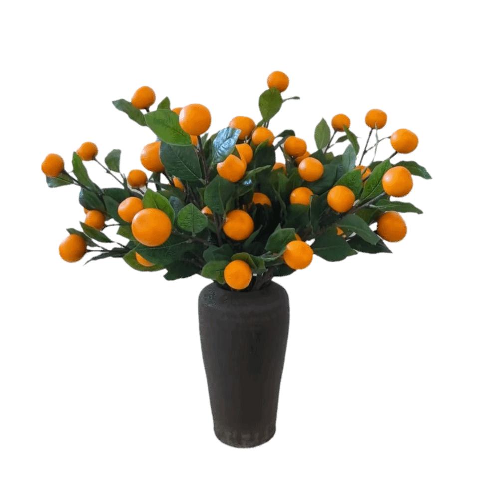 Plastic Realistic Imitation Fruit Stem Green Leaves Simulation Orange  Wall Hanging Decor