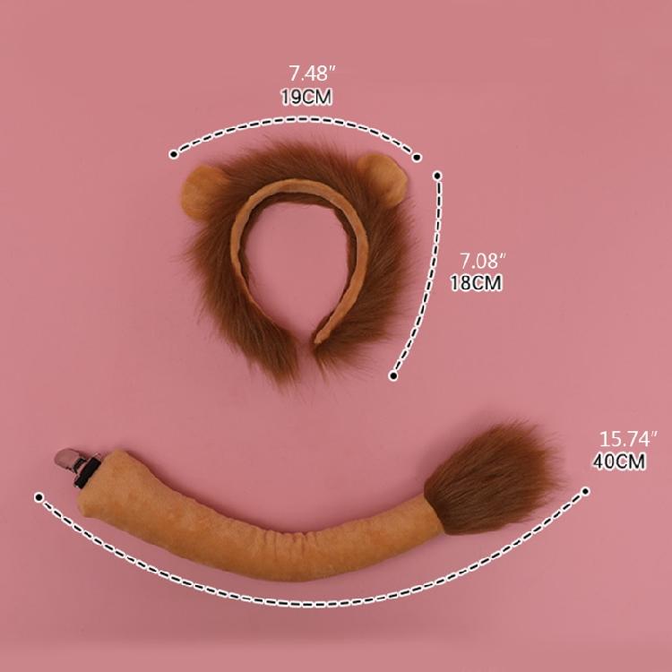 Plush Animal Lion Ears Headdress Lolita Headwear Long Tail Furry Hair Hoop