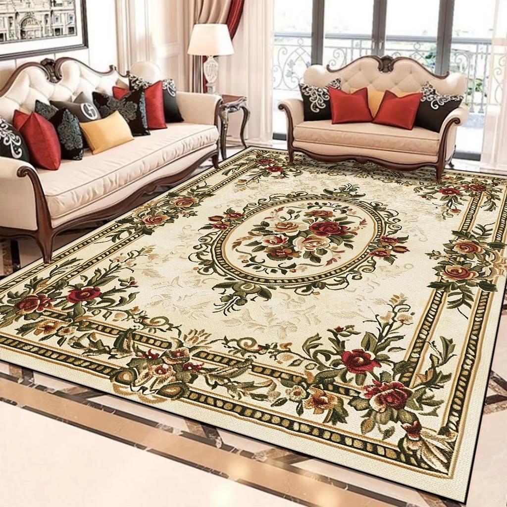 European Style Flower Carpets for Living Room Retro Decoration Home Carpet Hall Sofa Area Floor Mat Room Decor Large Rug