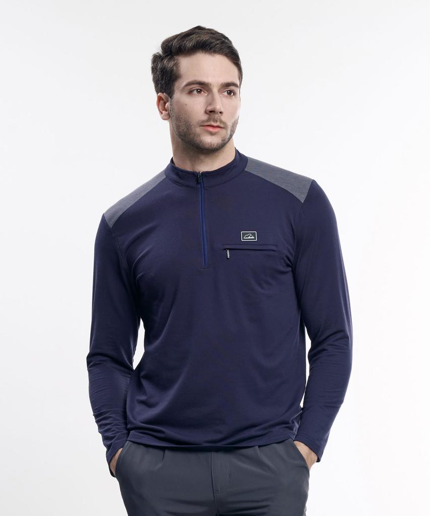 EXTRASPORTY Shoulder Confidence Men'S Color Block Long Sleeve Zip-Up T-Shirt 4 Colors
