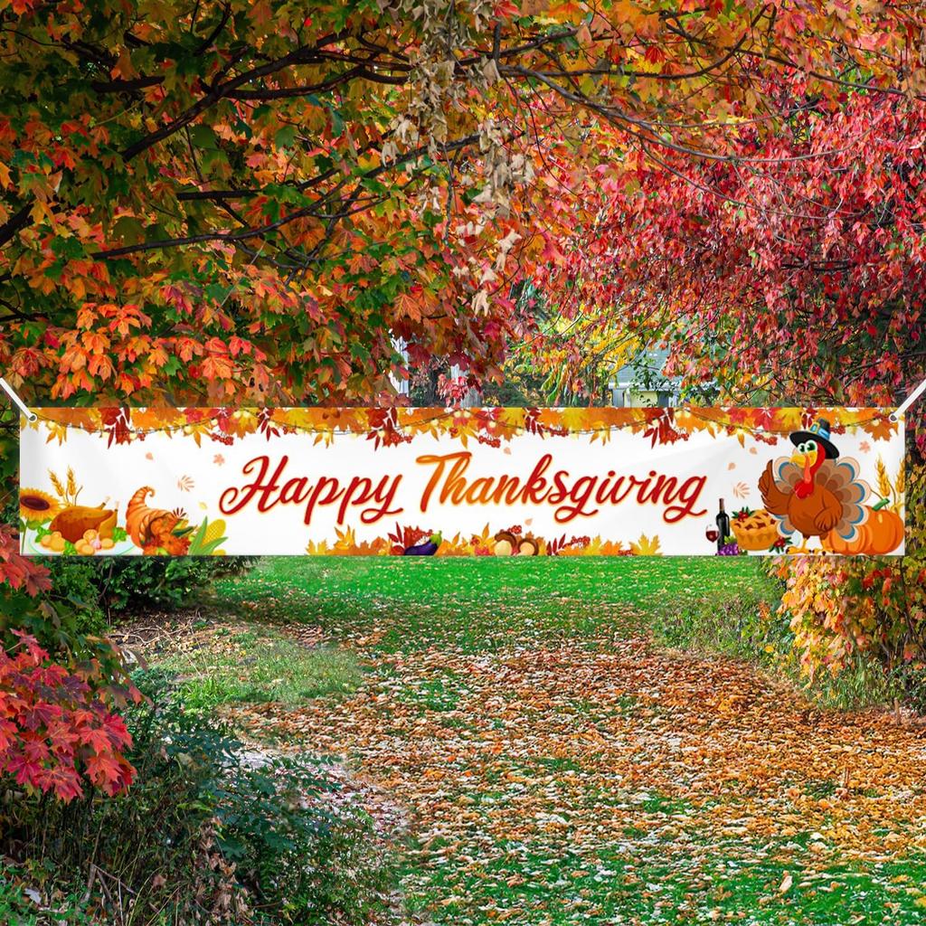 Happy Thanksgiving Banner Fall Thanksgiving Patry Sign Outdoor Decorations Friendsgiving Hanging Gate Decor Fence Yard Banner Indoor Wall Decor
